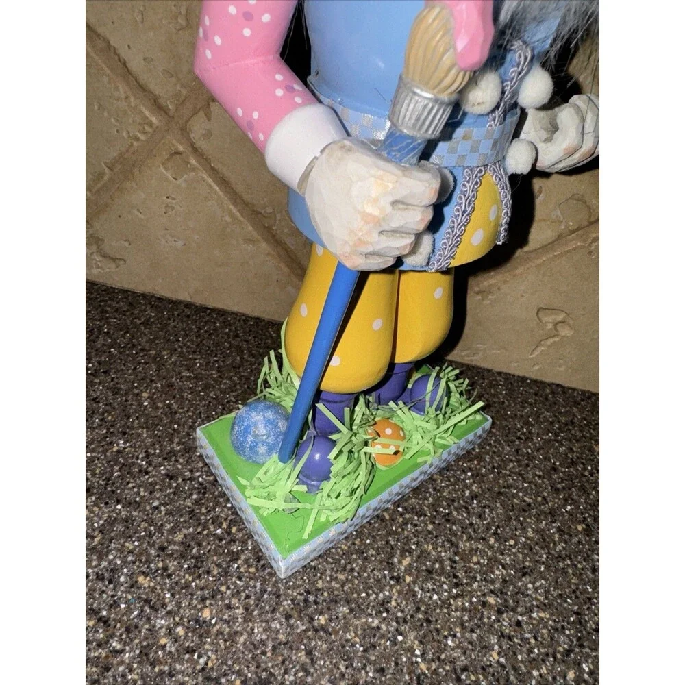 Easter Bunny Nutcracker Rabbit Easter Vintage Pastel Eggs FLAWS READ NO BASKET